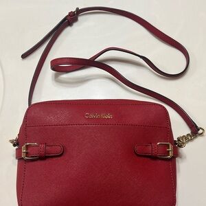 Calvin Klein Red Crossbody Bag with Gold Accents